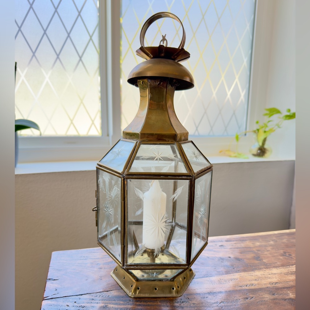 Vintage Brass lantern with etched glass